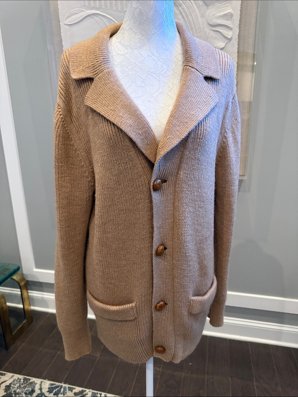 Vintage RARE BATTAGLIA Beverly Hills Camel Hair Sweater Coat Blazer Large Italy